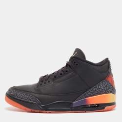 Pre Owned Air Jordans Black Leather Jordan 3 Retro J Balvin Rio Sneakers Size 46