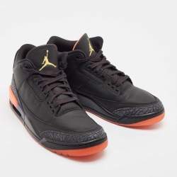 Pre Owned Air Jordans Black Leather Jordan 3 Retro J Balvin Rio Sneakers Size 46