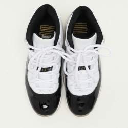 Air Jordans Black/White Patent Leather and Synthetic Leather Jordan 11 High Top Sneakers Size 43