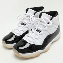 Air Jordans Black/White Patent Leather and Synthetic Leather Jordan 11 High Top Sneakers Size 43