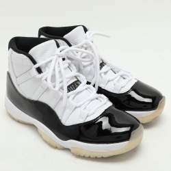Air Jordans Black/White Patent Leather and Synthetic Leather Jordan 11 High Top Sneakers Size 43