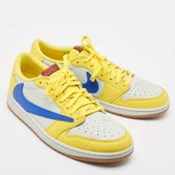 Pre Owned Air Jordans Multicolor Leather Jordan 1 Retro Low OG SP Travis Scott Canary Sneakers Size 46