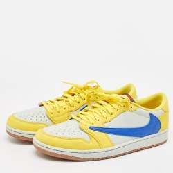 Pre Owned Air Jordans Multicolor Leather Jordan 1 Retro Low OG SP Travis Scott Canary Sneakers Size 46