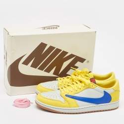 Pre Owned Air Jordans Multicolor Leather Jordan 1 Retro Low OG SP Travis Scott Canary Sneakers Size 46