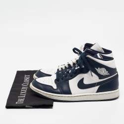 Air Jordans Blue/White Leather Jordan 1 Mid Obsidian Sneakers Size 41