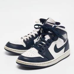 Air Jordans Blue/White Leather Jordan 1 Mid Obsidian Sneakers Size 41