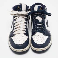 Air Jordans Blue/White Leather Jordan 1 Mid Obsidian Sneakers Size 41