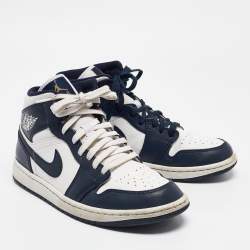 Air Jordans Blue/White Leather Jordan 1 Mid Obsidian Sneakers Size 41