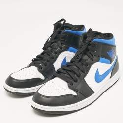 Pre Owned Air Jordans White/Black Leather Jordan 1 Mid Racer Blue Sneakers Size 47.5