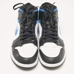 Pre Owned Air Jordans White/Black Leather Jordan 1 Mid Racer Blue Sneakers Size 47.5