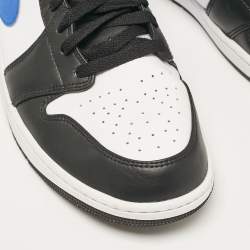 Pre Owned Air Jordans White/Black Leather Jordan 1 Mid Racer Blue Sneakers Size 47.5