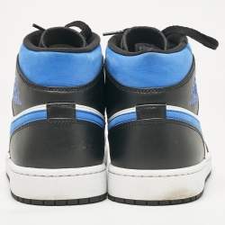 Pre Owned Air Jordans White/Black Leather Jordan 1 Mid Racer Blue Sneakers Size 47.5