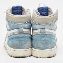 Air Jordans Blue/White Leather and Suede Air Jordan 1 High Top Sneakers Size 43