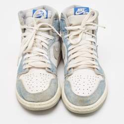 Air Jordans Blue/White Leather and Suede Air Jordan 1 High Top Sneakers Size 43