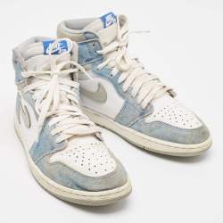 Air Jordans Blue/White Leather and Suede Air Jordan 1 High Top Sneakers Size 43