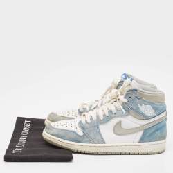 Air Jordans Blue/White Leather and Suede Air Jordan 1 High Top Sneakers Size 43
