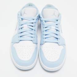 Air Jordans Blue/White Leather Jordan 1 Low White Ice Blue Sneakers Size 43