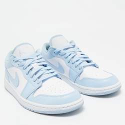 Air Jordans Blue/White Leather Jordan 1 Low White Ice Blue Sneakers Size 43