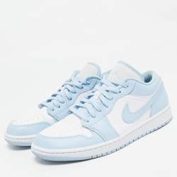 Air Jordans Blue/White Leather Jordan 1 Low White Ice Blue Sneakers Size 43