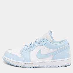 Air Jordans Blue/White Leather Jordan 1 Low White Ice Blue Sneakers Size 43