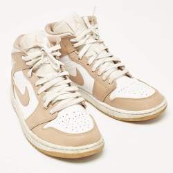 Air Jordans Tan/White Leather Jordan 1 Mid Tan Gum Sneakers Size 42.5