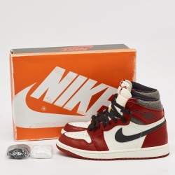 Pre Owned Air jordan Red/Black Leather 1Retro High Shattered Sneakers Size 40