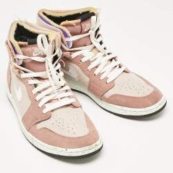 Air Jordans Beige/White Leather and Canvas Jordan 1 Mid Tan Gum Sneakers Size 45.5