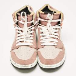 Air Jordans Beige/White Leather and Canvas Jordan 1 Mid Tan Gum Sneakers Size 45.5