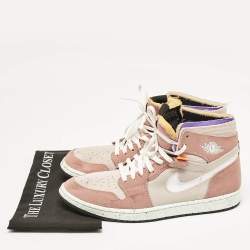 Air Jordans Beige/White Leather and Canvas Jordan 1 Mid Tan Gum Sneakers Size 45.5