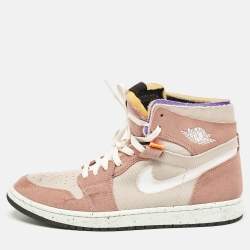 Air Jordans Beige/White Leather and Canvas Jordan 1 Mid Tan Gum Sneakers Size 45.5