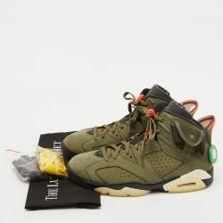 Pre Owned Air Jordans Olive Green Nubuck Leather 6 Retro Travis Scott Cactus Jack Sneakers Size 45