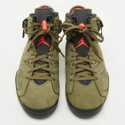 Pre Owned Air Jordans Olive Green Nubuck Leather 6 Retro Travis Scott Cactus Jack Sneakers Size 45