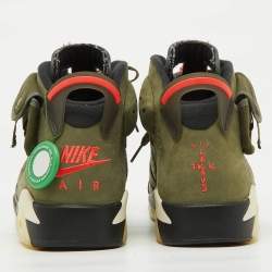Pre Owned Air Jordans Olive Green Nubuck Leather 6 Retro Travis Scott Cactus Jack Sneakers Size 45