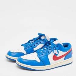 Pre Owned Air Jordans Blue Leather Air Jordan 1 Low Top Sneakers Size 42