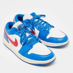 Pre Owned Air Jordans Blue Leather Air Jordan 1 Low Top Sneakers Size 42