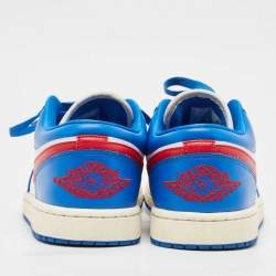 Pre Owned Air Jordans Blue Leather Air Jordan 1 Low Top Sneakers Size 42