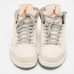 Pre Owned Air Jordans Cream Nubuck Leather and Suede Jordan 5 High Top Sneakers Size 44