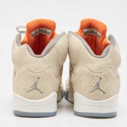 Pre Owned Air Jordans Cream Nubuck Leather and Suede Jordan 5 High Top Sneakers Size 44