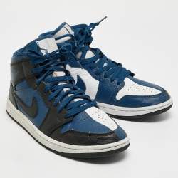 Air Jordans Blue/White Leather Air Jordan 1 Mid Top Sneakers Size 42