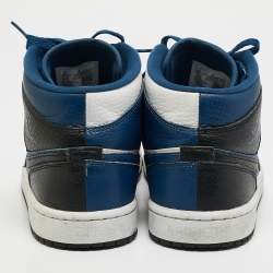 Air Jordans Blue/White Leather Air Jordan 1 Mid Top Sneakers Size 42
