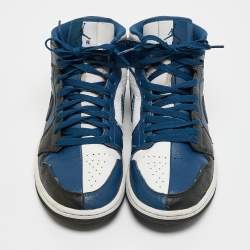 Air Jordans Blue/White Leather Air Jordan 1 Mid Top Sneakers Size 42