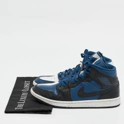 Air Jordans Blue/White Leather Air Jordan 1 Mid Top Sneakers Size 42