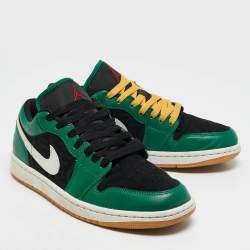 Pre Owned Air Jordans Green/Black Leather Air Jordan 1 Low Top Sneakers Size 40