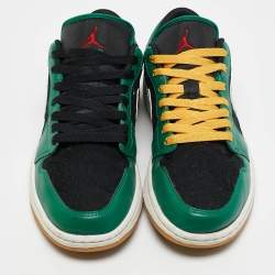 Pre Owned Air Jordans Green/Black Leather Air Jordan 1 Low Top Sneakers Size 40