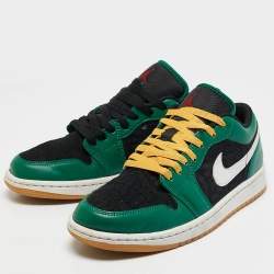 Pre Owned Air Jordans Green/Black Leather Air Jordan 1 Low Top Sneakers Size 40