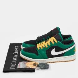 Pre Owned Air Jordans Green/Black Leather Air Jordan 1 Low Top Sneakers Size 40