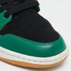 Pre Owned Air Jordans Green/Black Leather Air Jordan 1 Low Top Sneakers Size 40