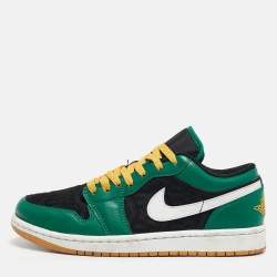 Pre Owned Air Jordans Green/Black Leather Air Jordan 1 Low Top Sneakers Size 40