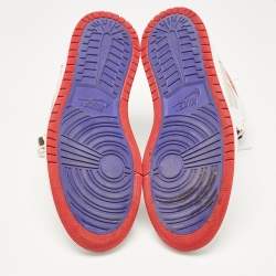 Pre Owned Air Jordans White/Grey Leather and Suede Jordan 1 High Zoom Air CMFT Hare Sneakers Size 42.5