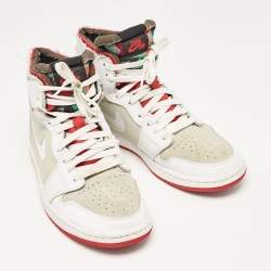 Pre Owned Air Jordans White/Grey Leather and Suede Jordan 1 High Zoom Air CMFT Hare Sneakers Size 42.5